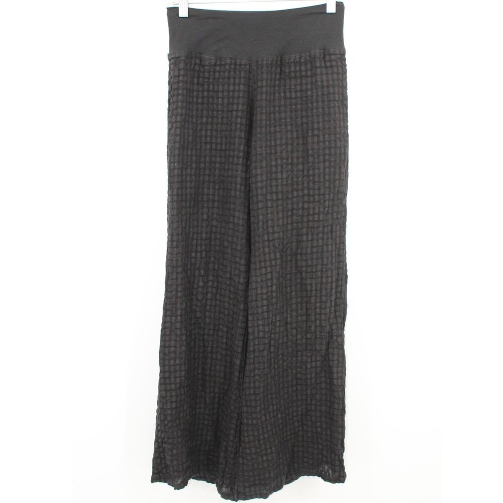 Luna Luz Women's XS Black Linen Waffle Wide Leg Pull On Casual Pants